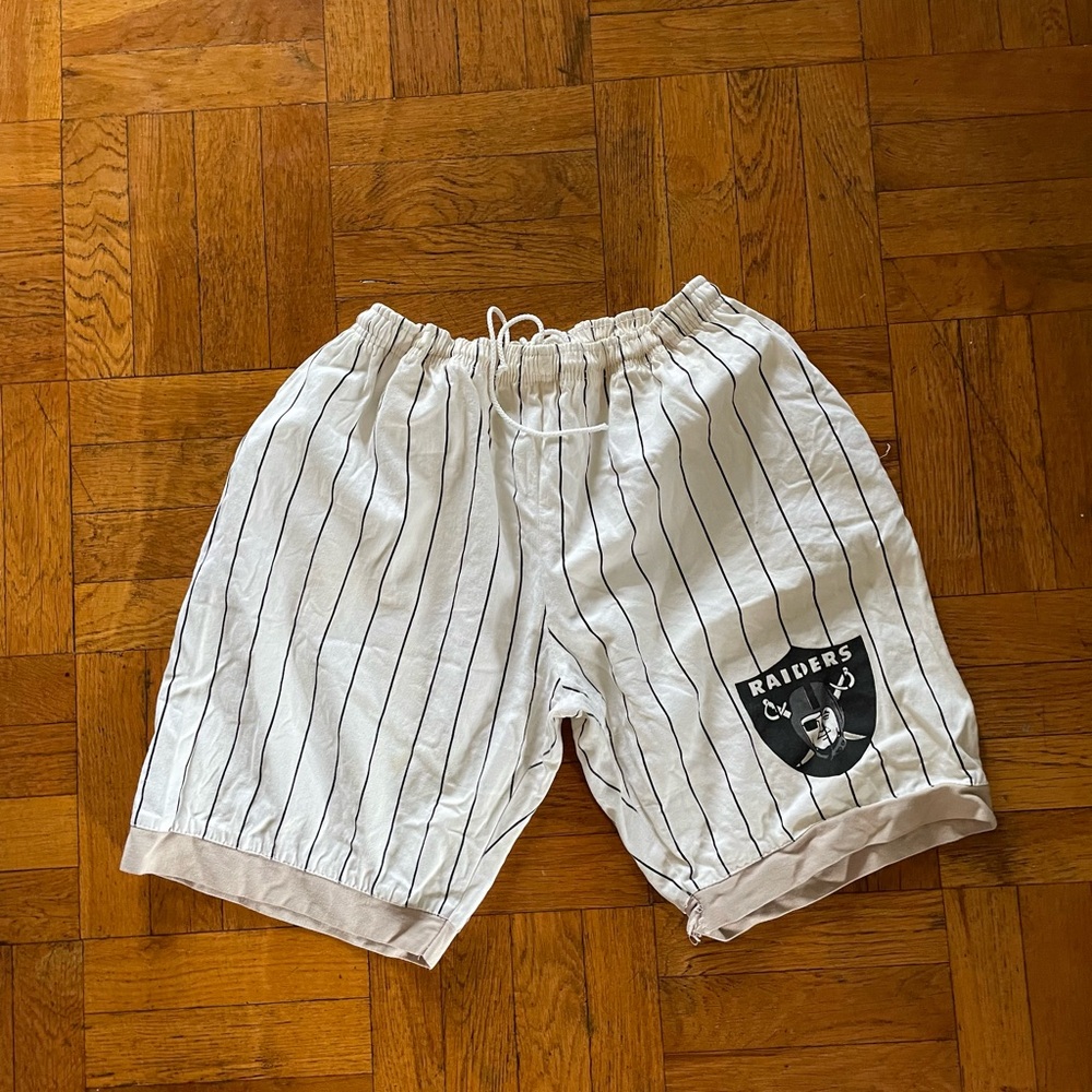 Vtg RAIDERS LA era shorts cotton L-XL pinstripes